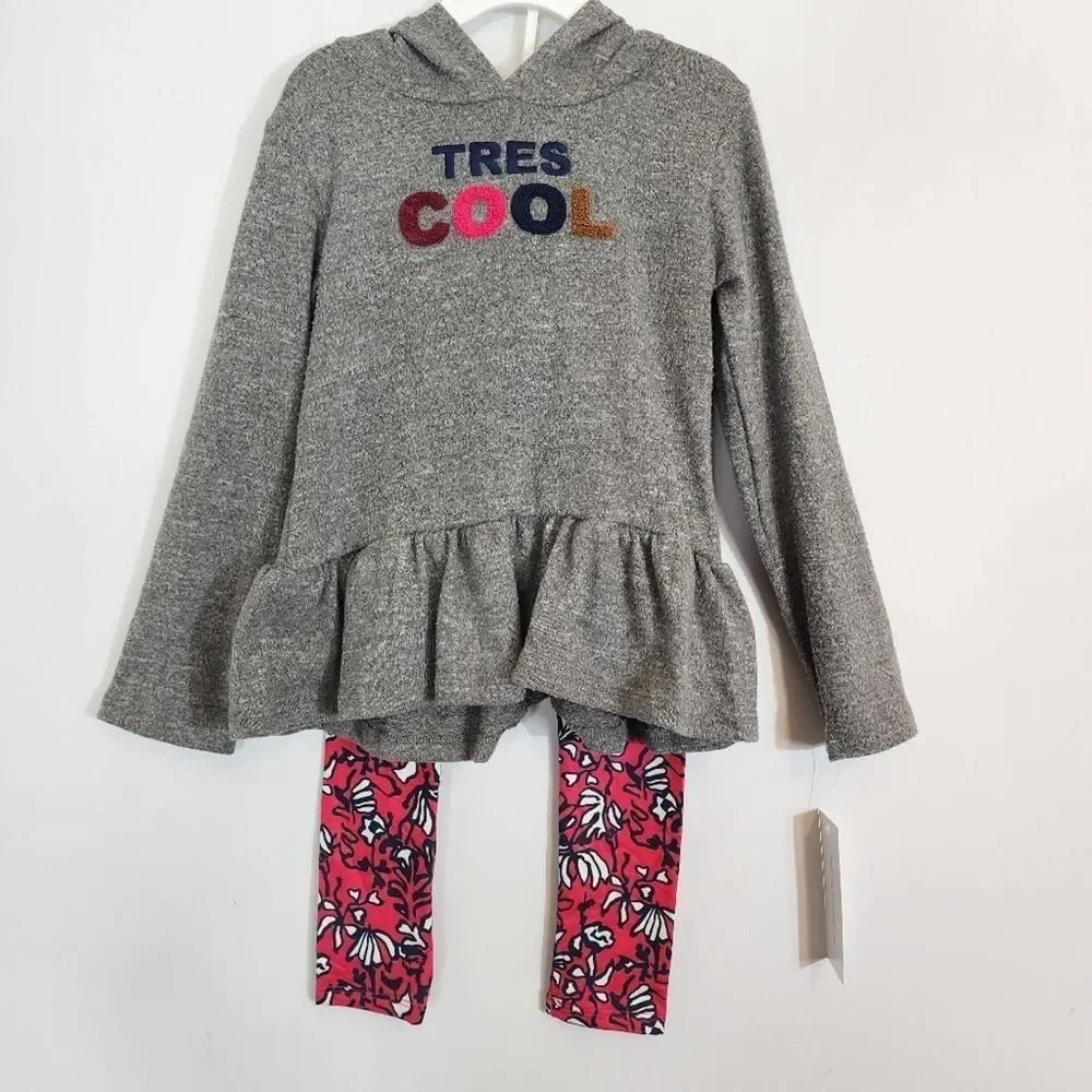 NWT French Connection Tres Cool Hoodie & Leggings Set Girls Pink Grey size 5 - Picture 2 of 7